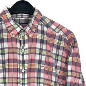 Vineyard Vines Mens L Whale Shirt Lightweight 100% Cotton Button Down Plaid Pink
